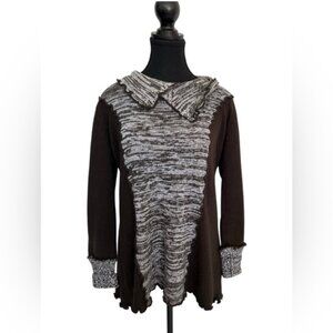 La madonna Vintage brown sweater ruffle collard and cuffs size large